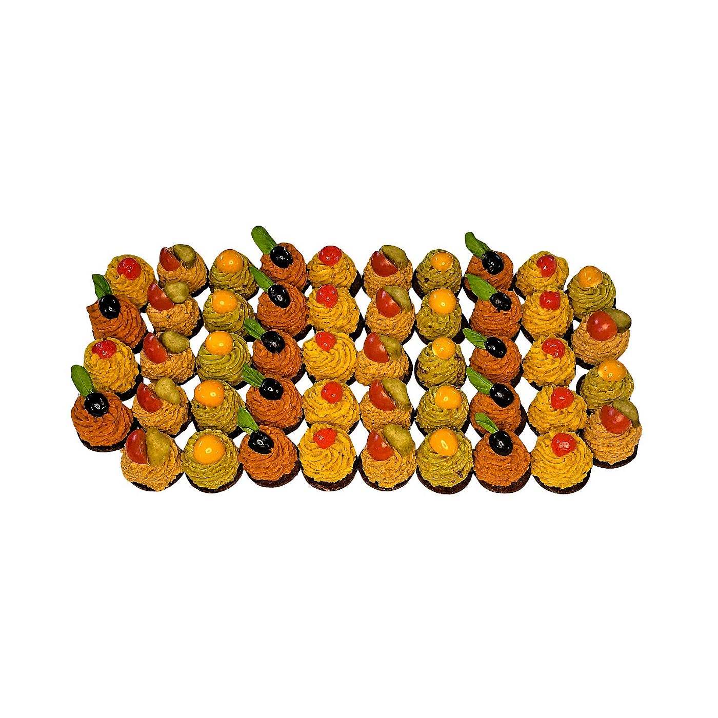 Bunte vegane Canapés mit Avocado, Aubergine, Paprika und Papaya-Linsen-Curry – ideal für nachhaltige Fingerfood-Buffets