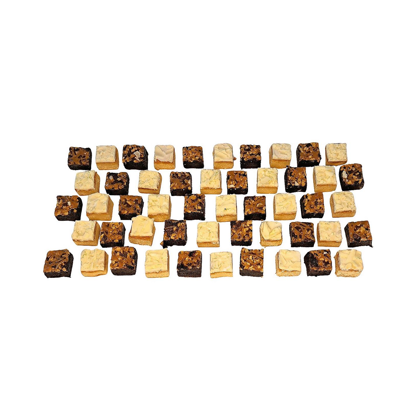 Zweierlei Mini-Kuchenstücke: saftiger Brownie und heller Blondie als süßes Fingerfood