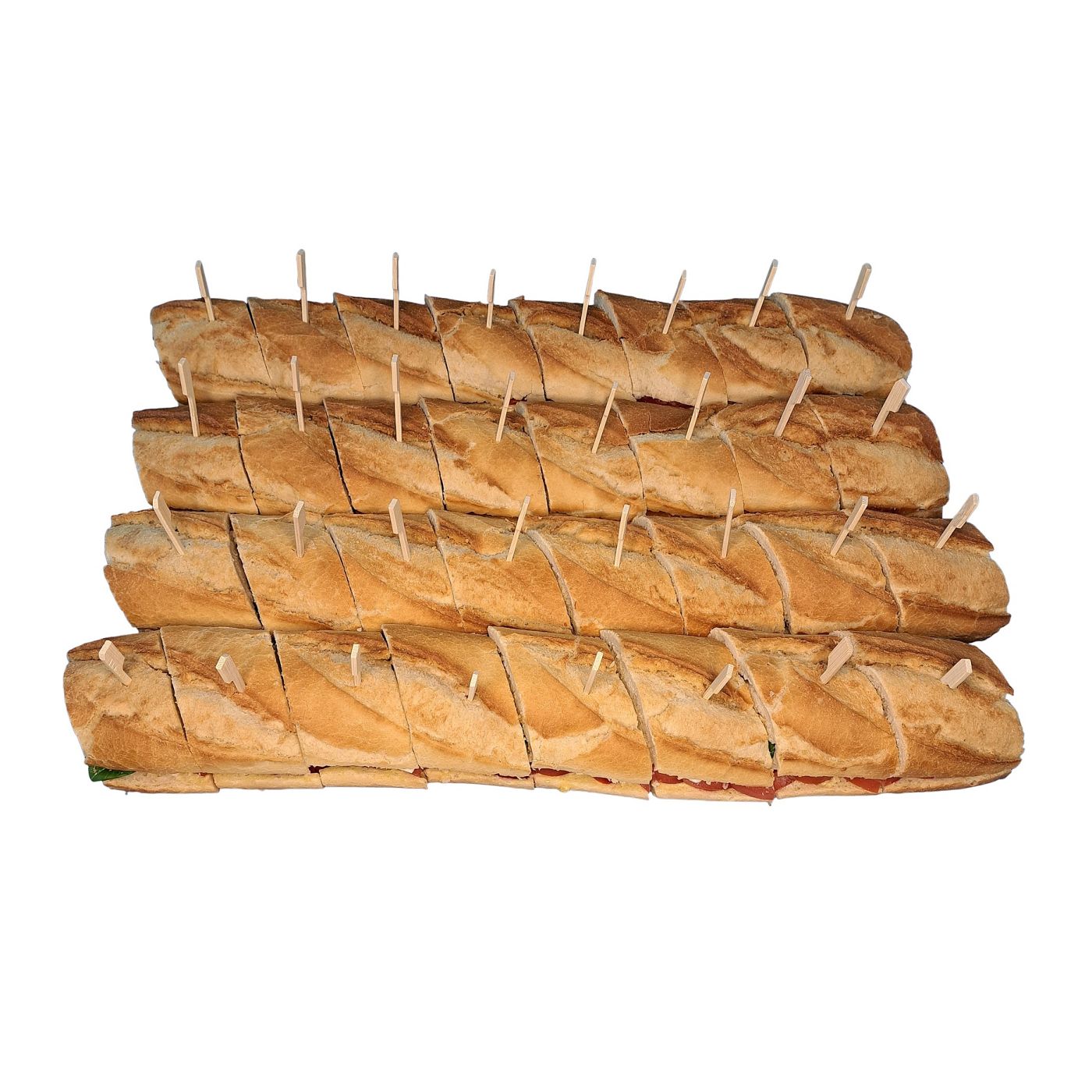 Bunte Sandwich-Baguette-Variationen mit Salami, Lachs, Serrano und Tomate-Mozzarella