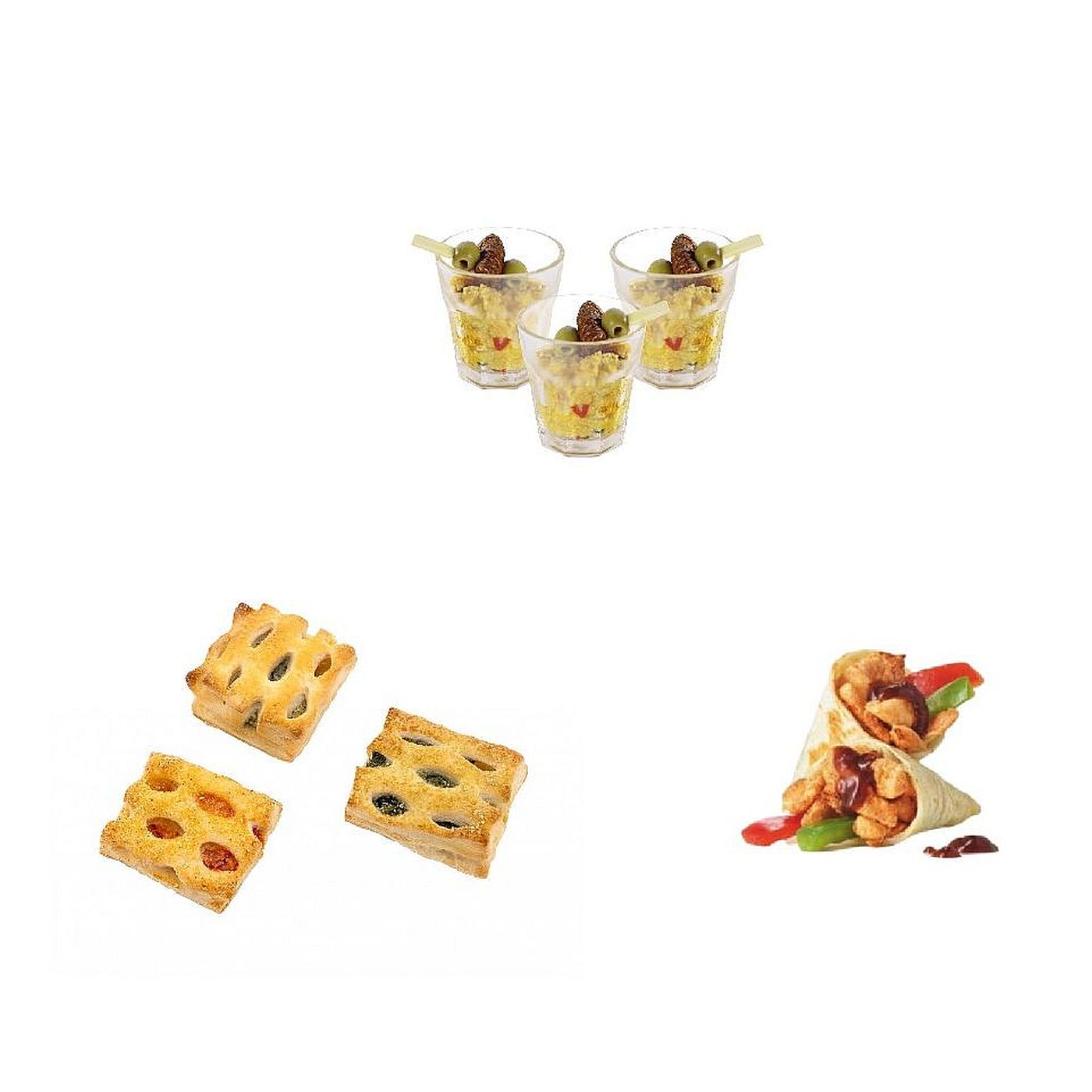 Laktosefreies Fingerfood-Paket mit Blätterteigtaschen, Couscous-Salat und Wraps