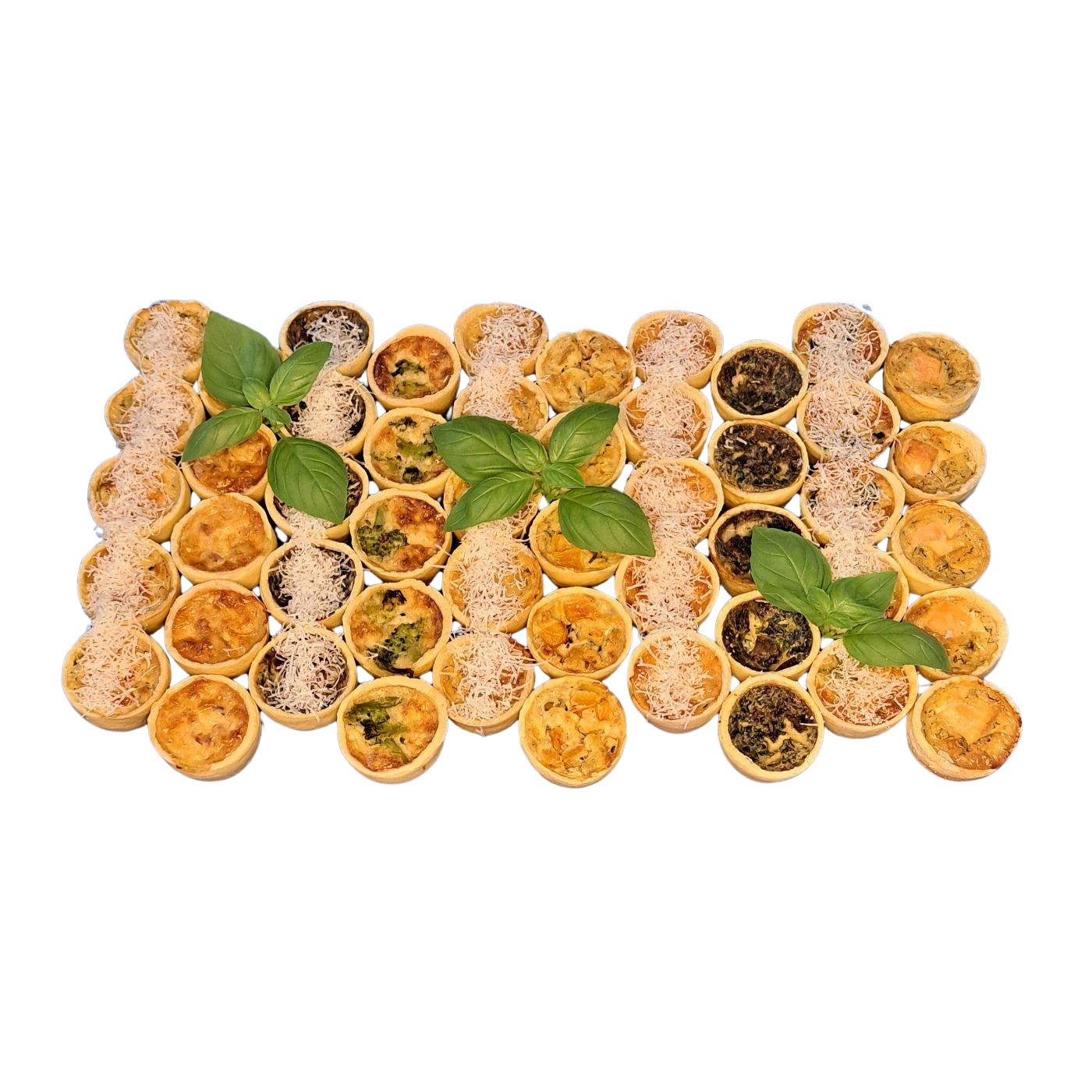 Bunte Mini Quiches mit Pilz, Käse, Lachs-Dill, Tomate-Ziegenkäse und Gemüse – herzhaftes Fingerfood für Buffets