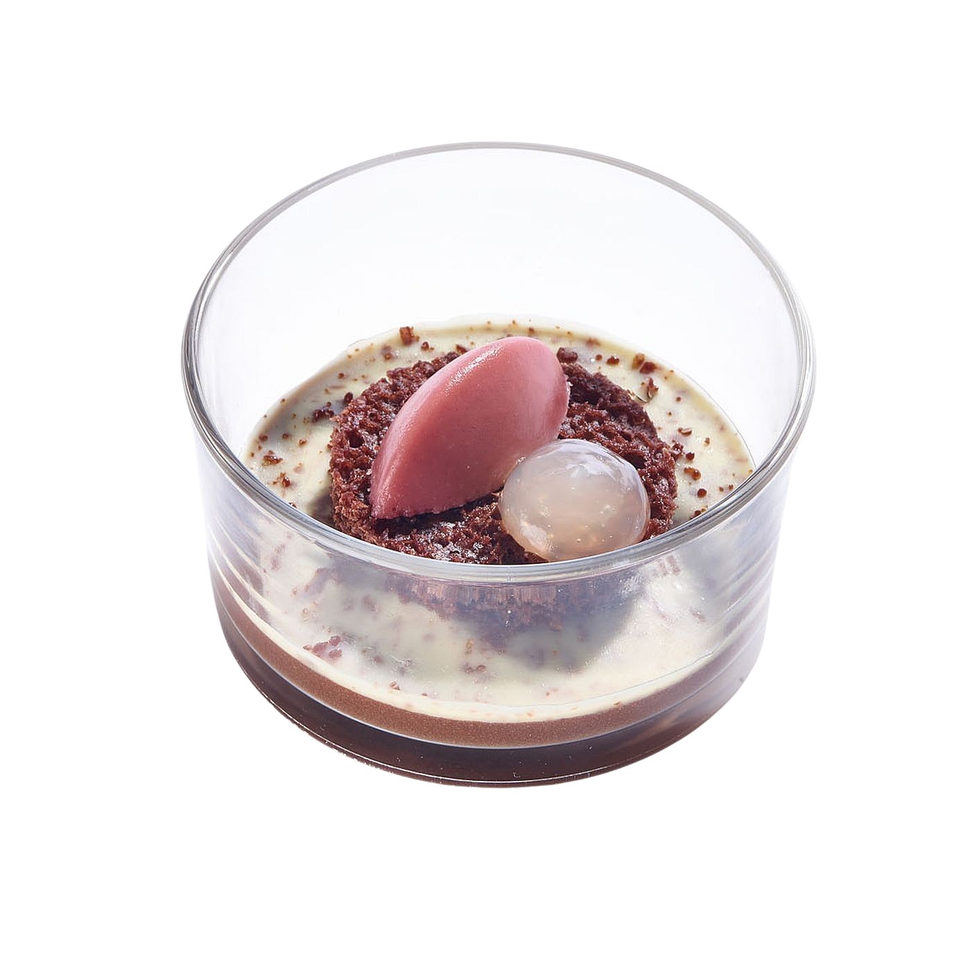 Schokoladen-Dessert mit Miso, Himbeere und Kakaofrucht – Fine Dining im Glas
