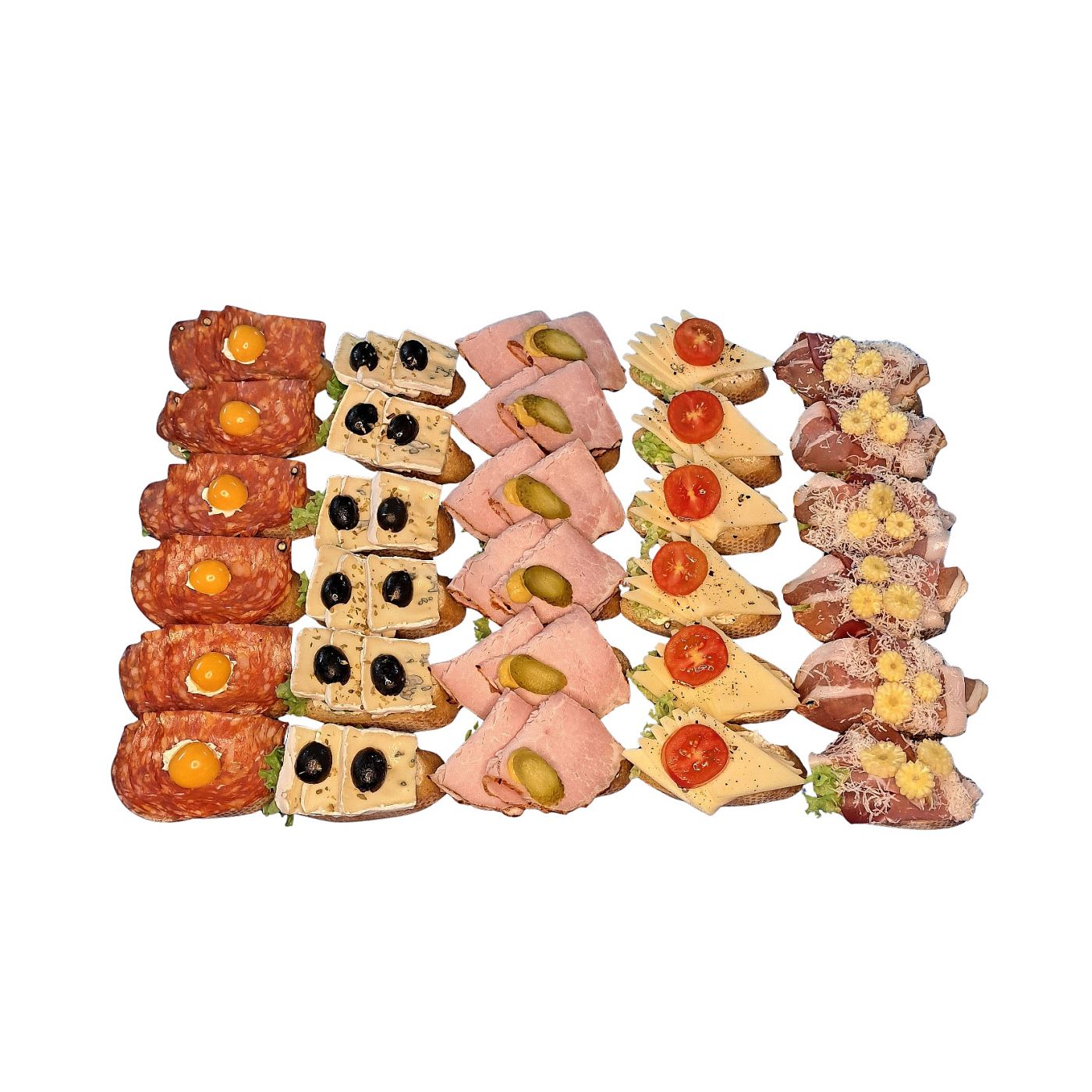 Glutenfreie traditionelle Canapés mit Salami, Schinken, Gouda und Bavaria Blue