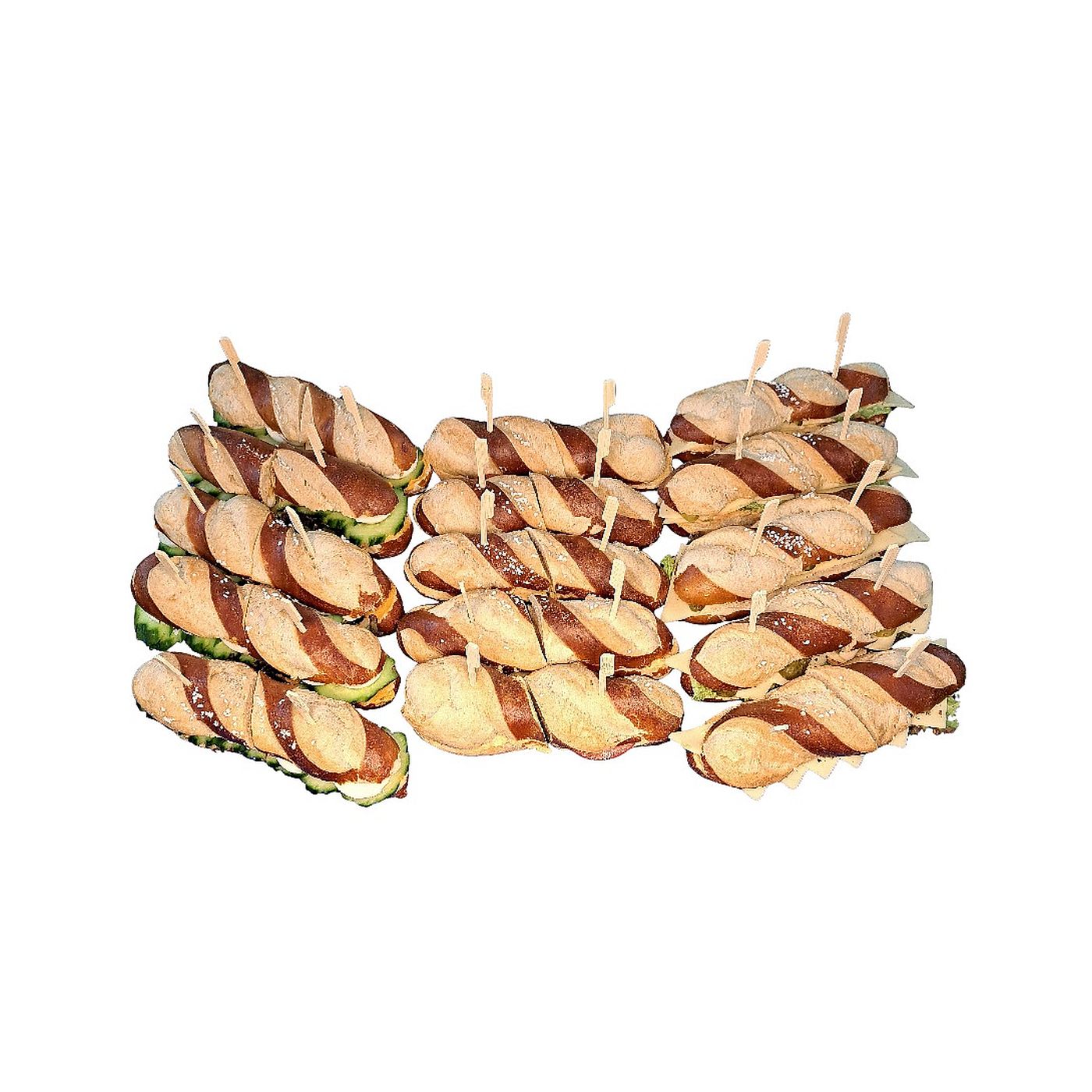 Vegetarische Laugenstangen mit Ei, Obazda und Gouda