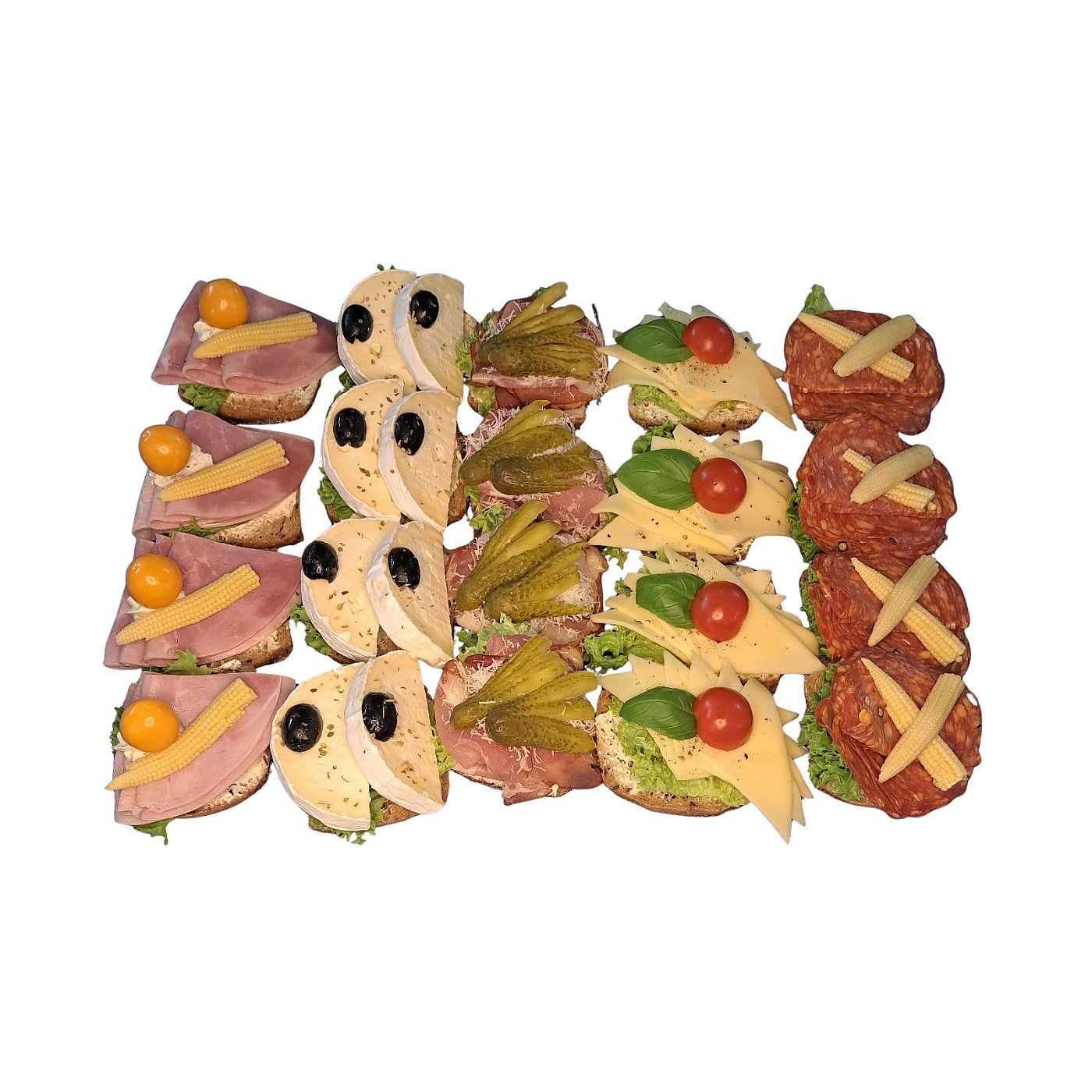 Glutenfreie halbe Ciabattabrötchen mit Schinken, Gouda, Camembert, Salami und Schwarzwälder Schinken